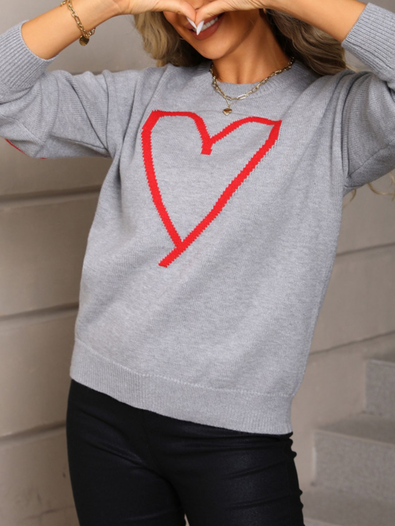 Valentine's Day Heart Graphic Dropped Shoulder Sweater