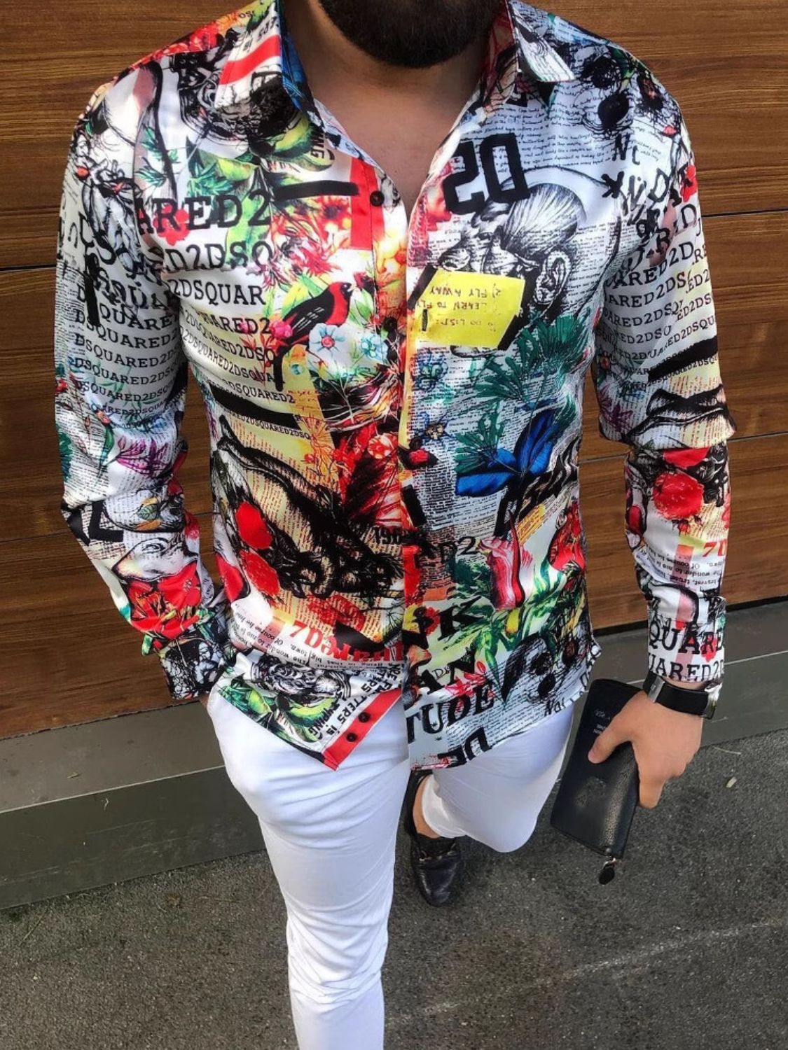 Men's Full Size Printed Collared Neck Long Sleeve Shirt Plus Size