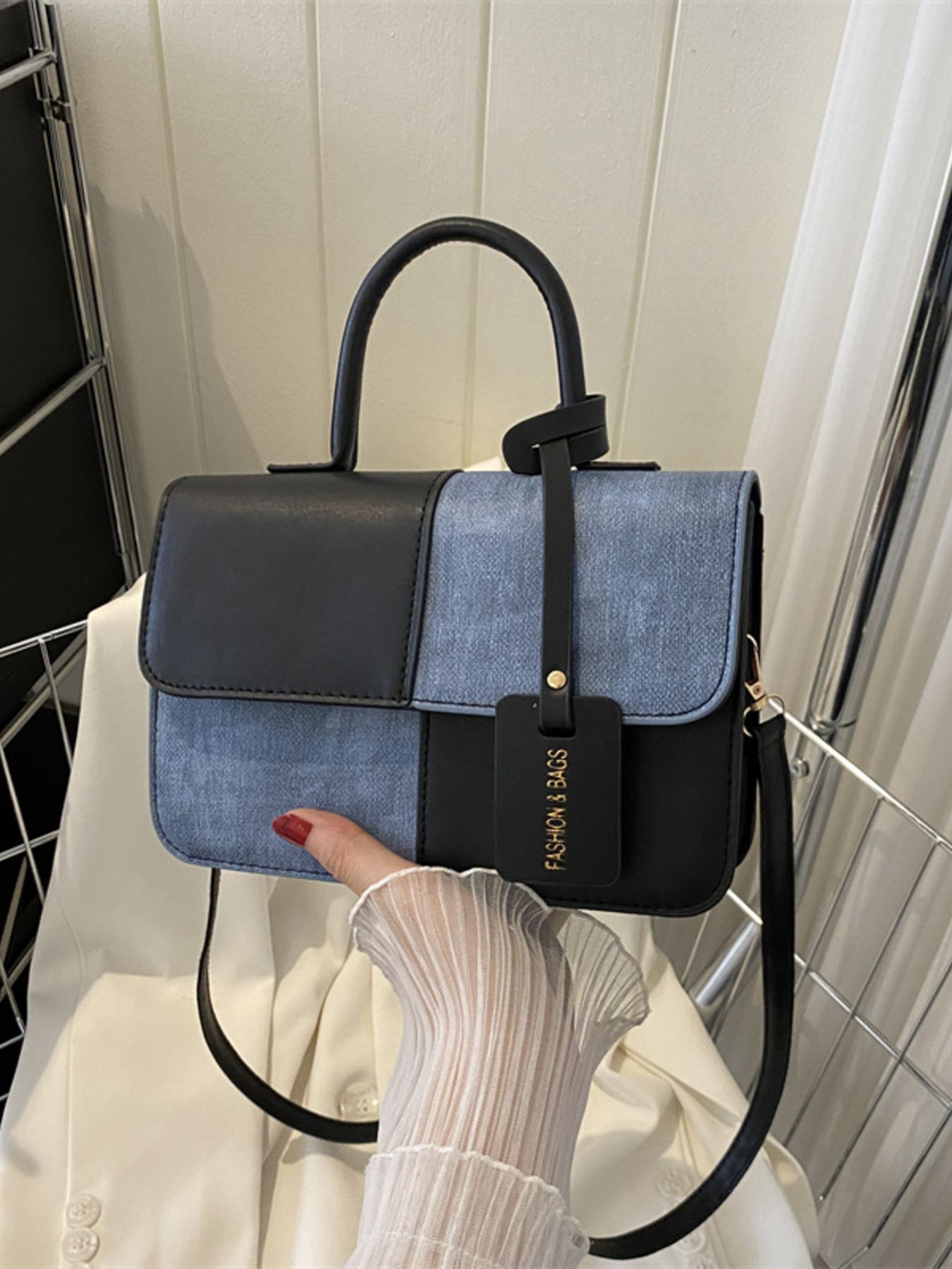 Two-Tone PU Leather Crossbody Bag