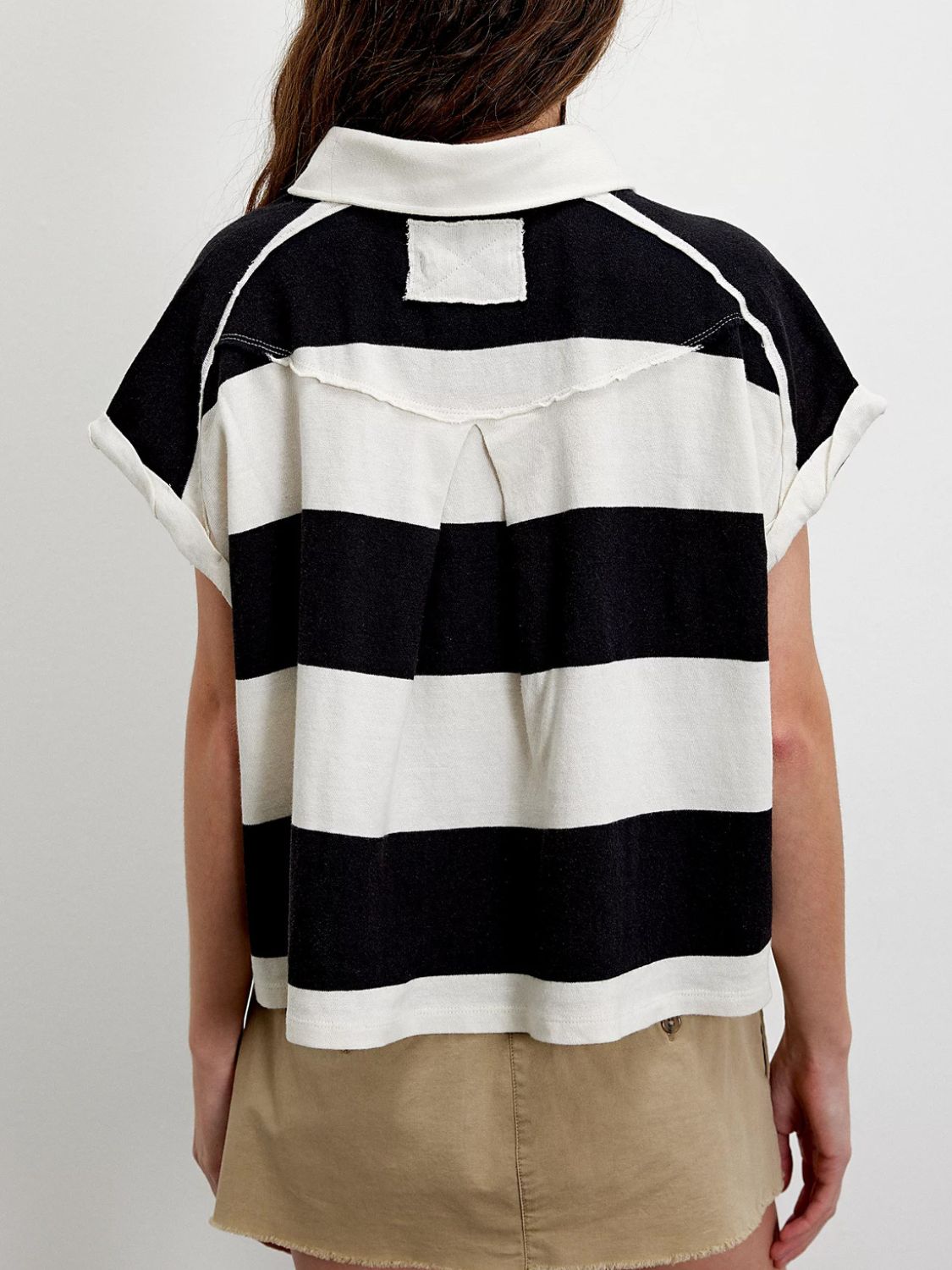 Striped Collared Neck Short Sleeve Top