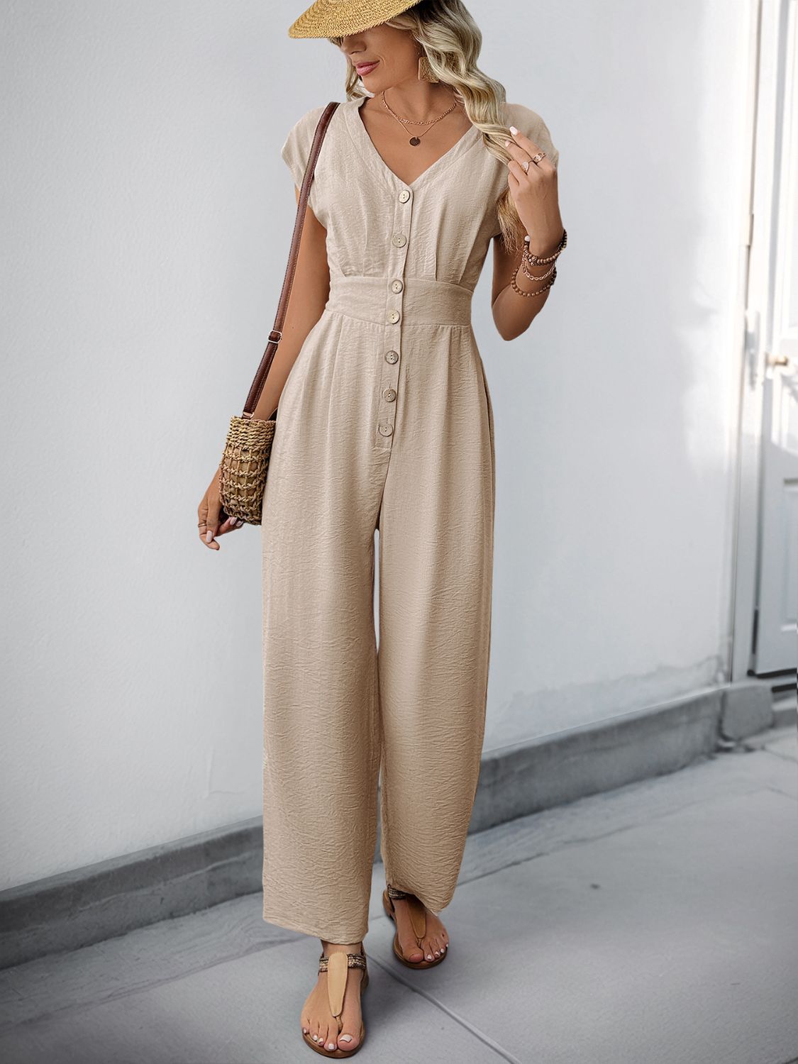V-Neck Wide Leg Jumpsuit