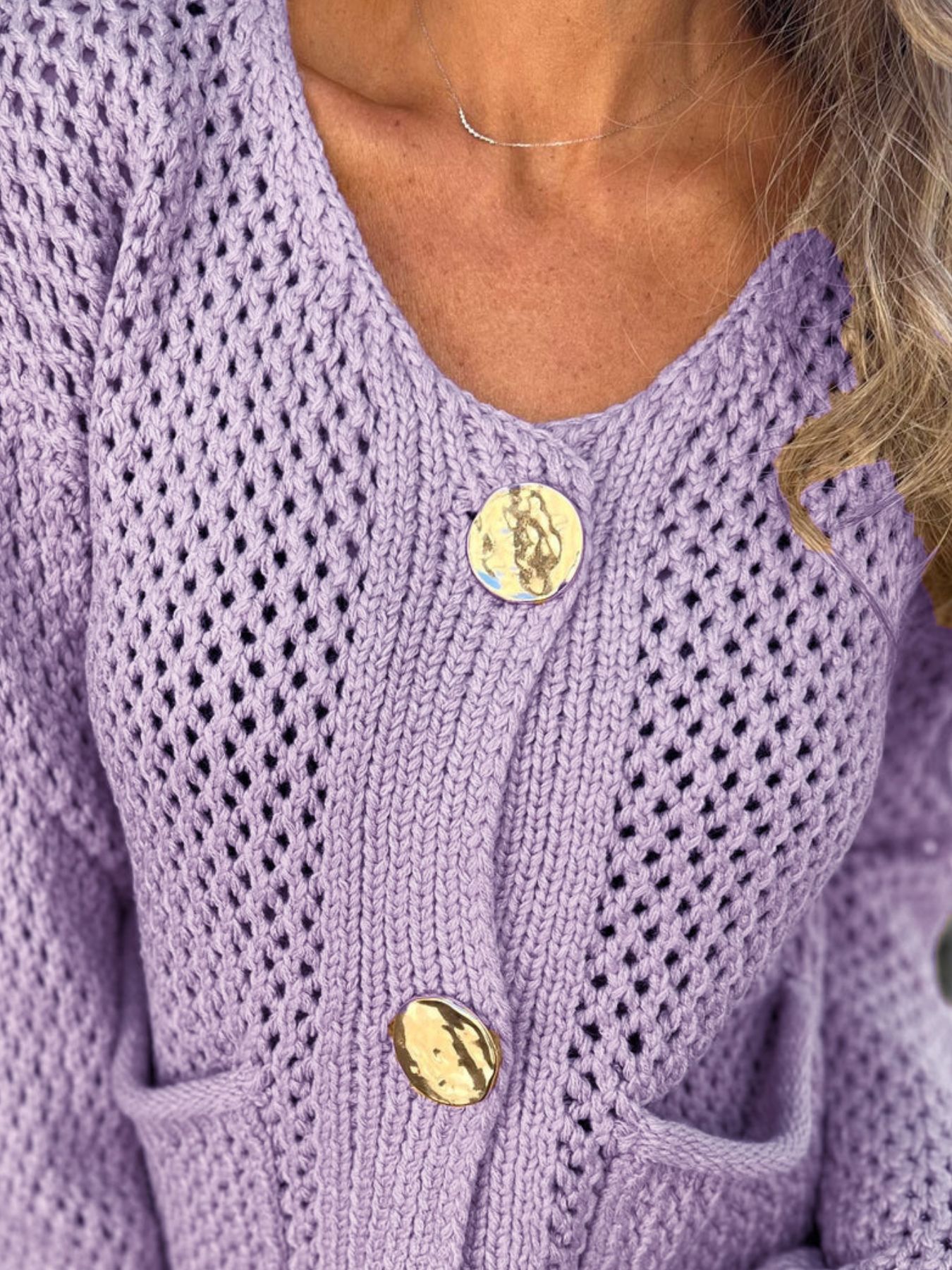 Crochet Button Up Long Sleeve Cardigan