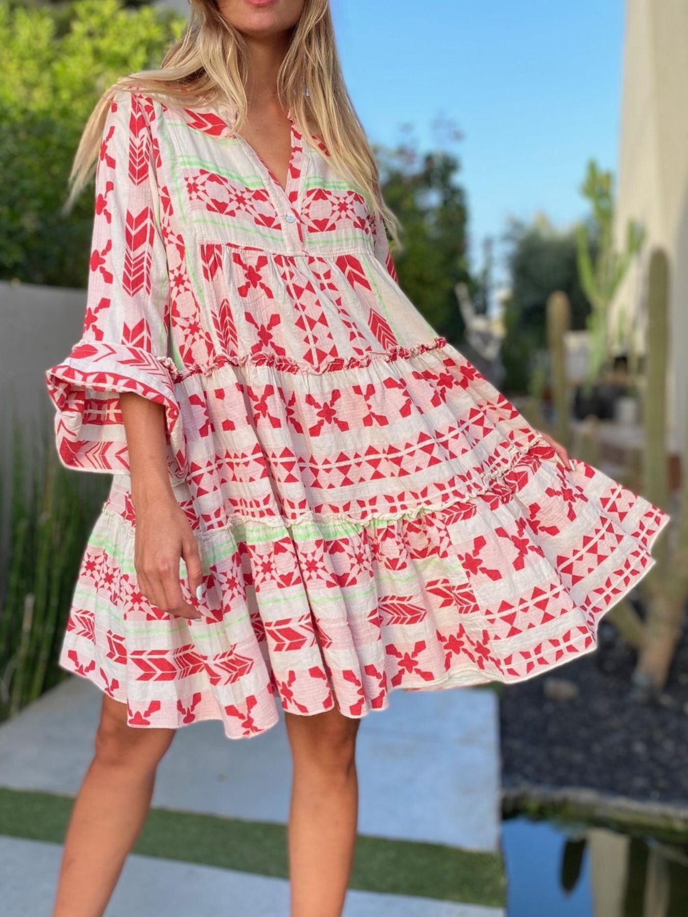 Printed Tiered Babydoll Dress