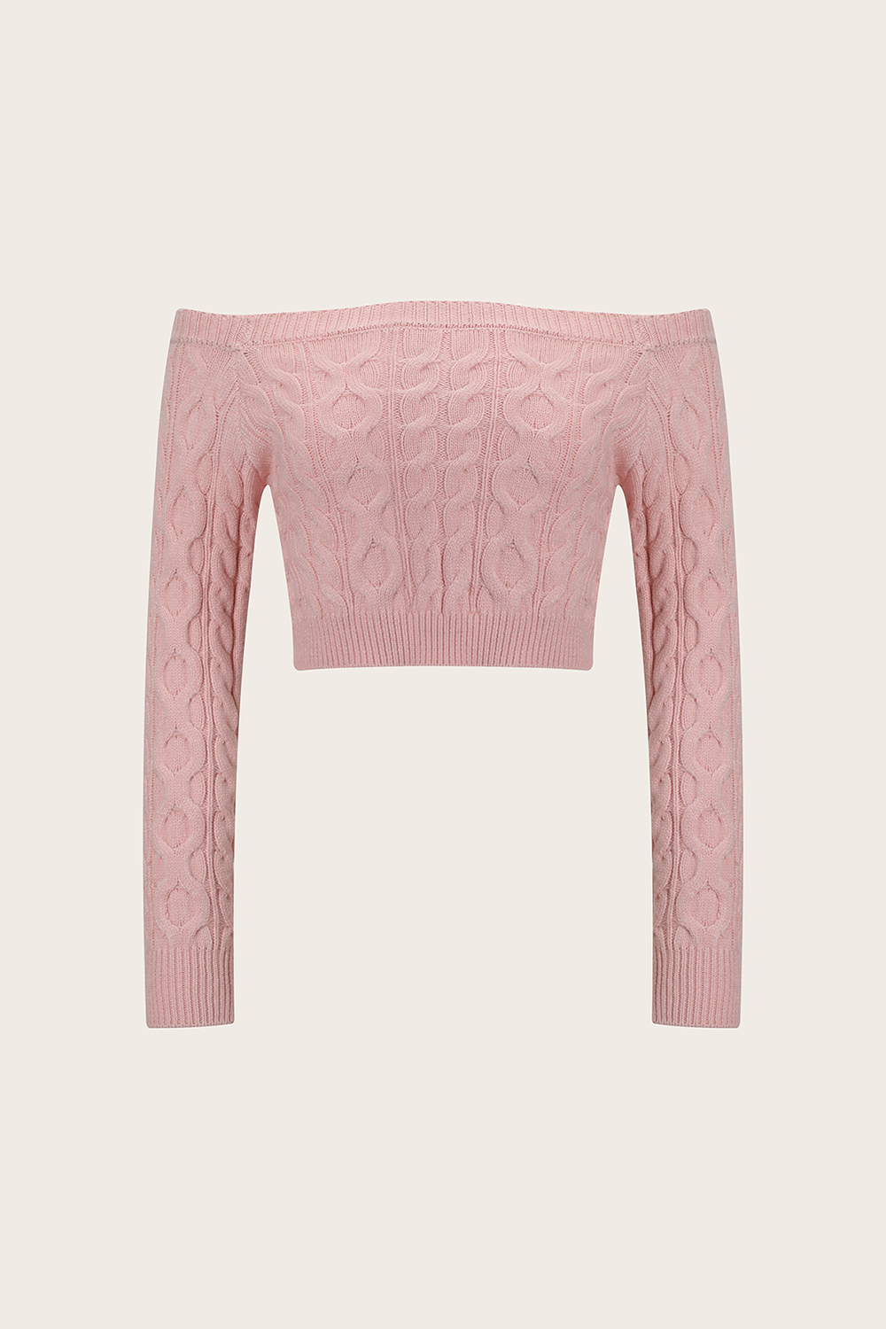 Cable-Knit Off-Shoulder Long Sleeve Sweater