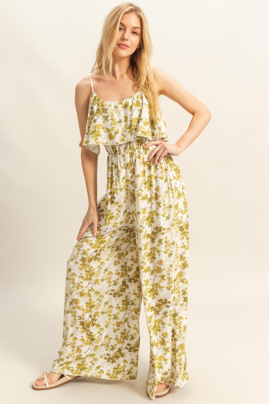 Floral Print Spaghetti Strap Wide Leg Jumpsuit