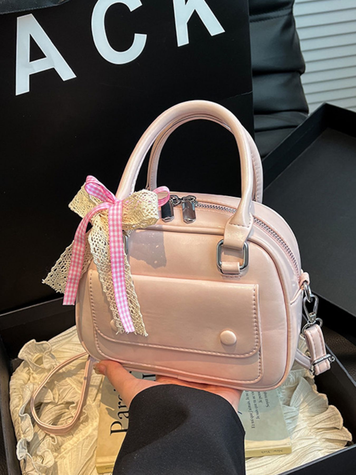 Bow Decor Top Handle Handbag