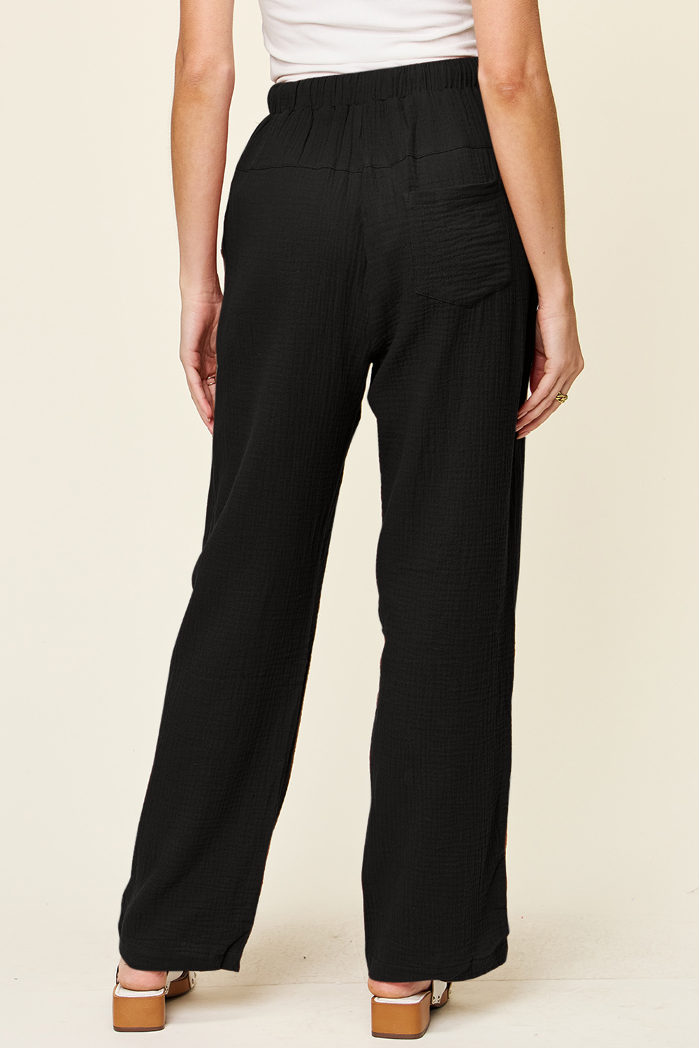Full Size Texture Drawstring Straight Pants