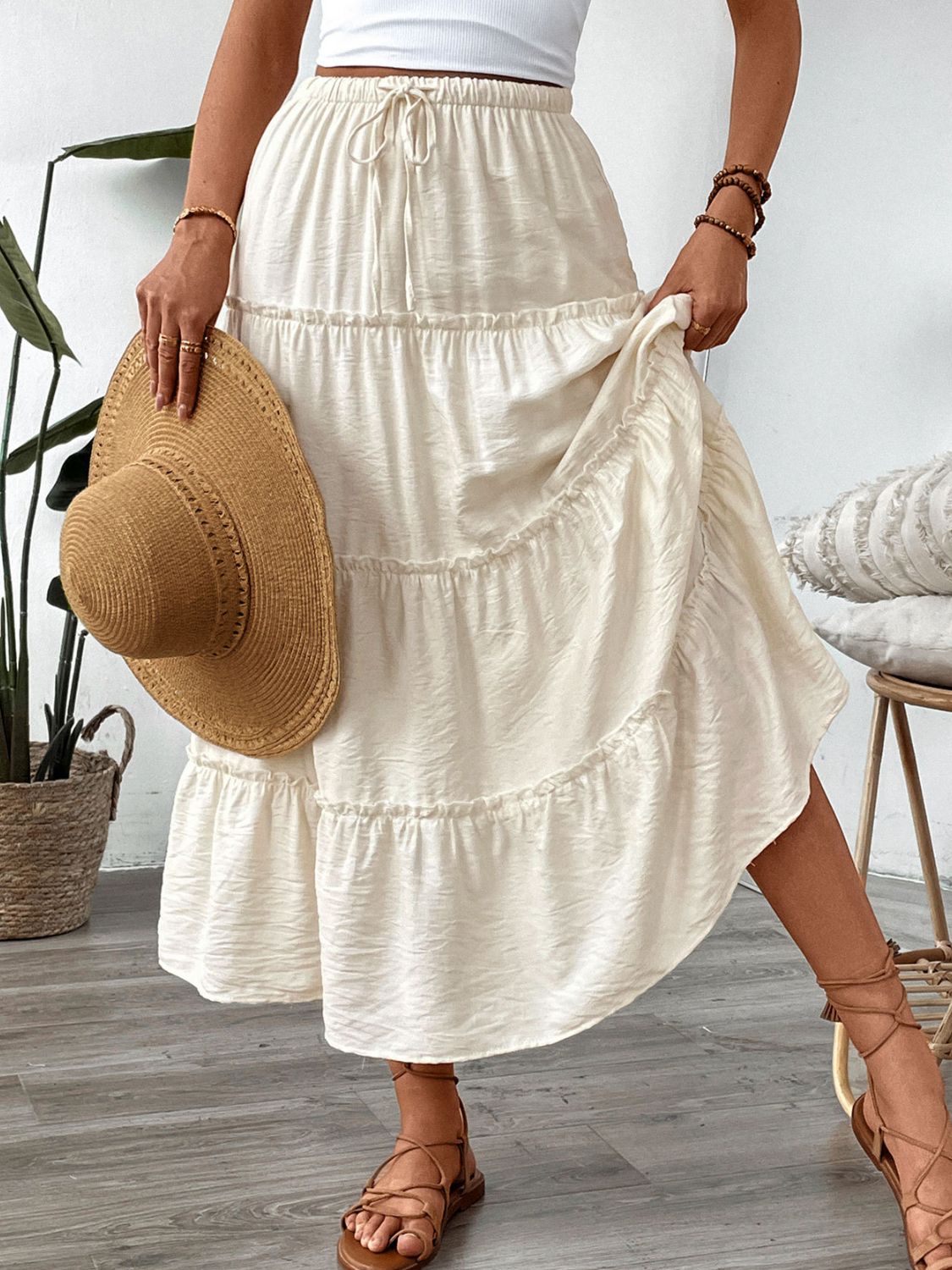 Drawstring Frill Tiered Skirt