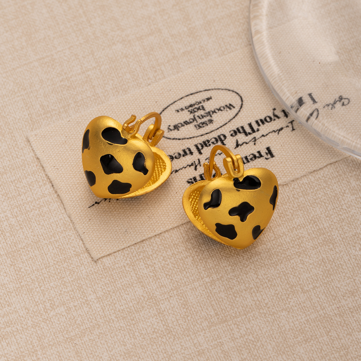 18K Gold-Plated Heart Leopard Print Statement Earrings