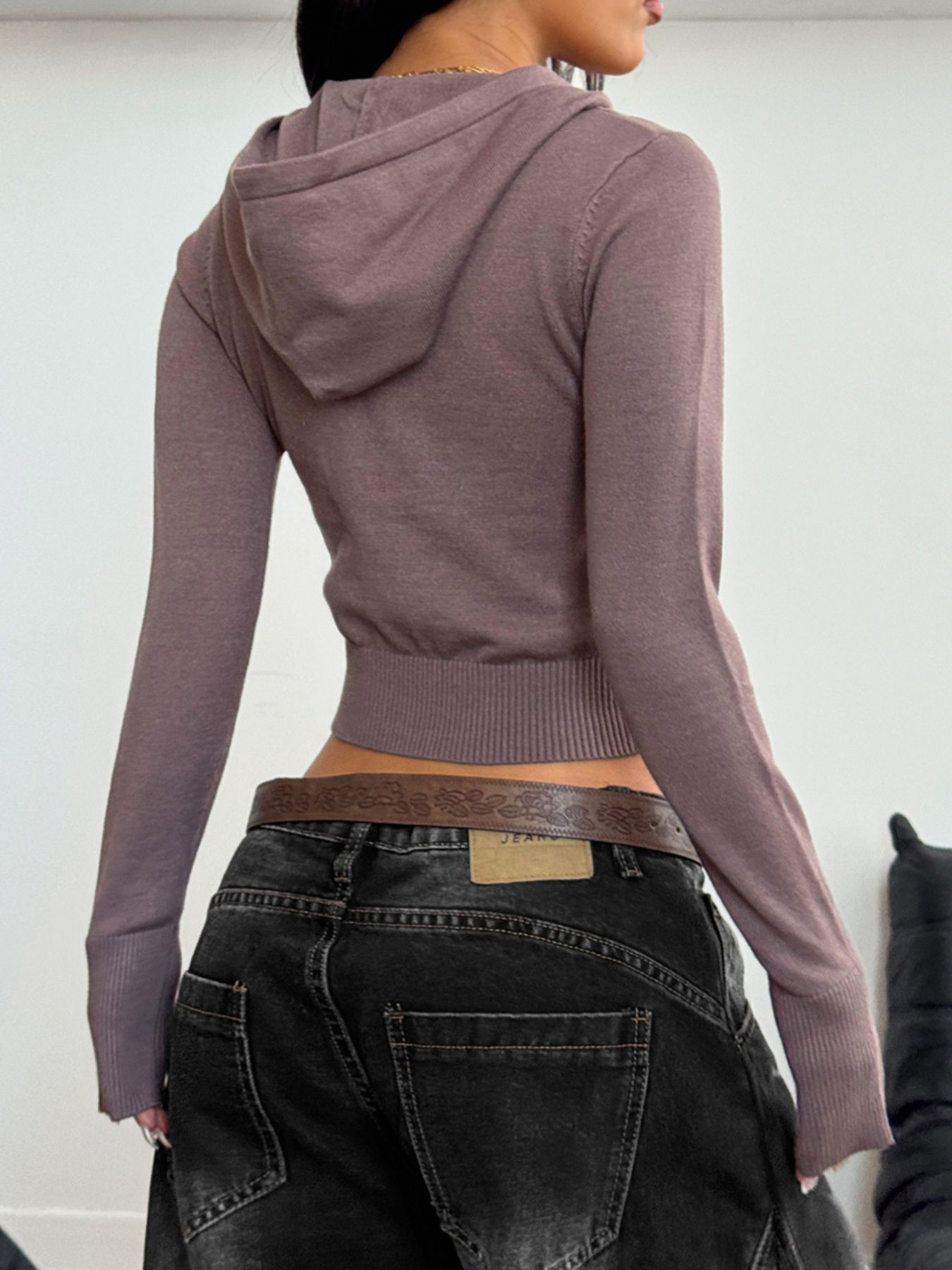 Drawstring Zip-Up Hooded Cardigan