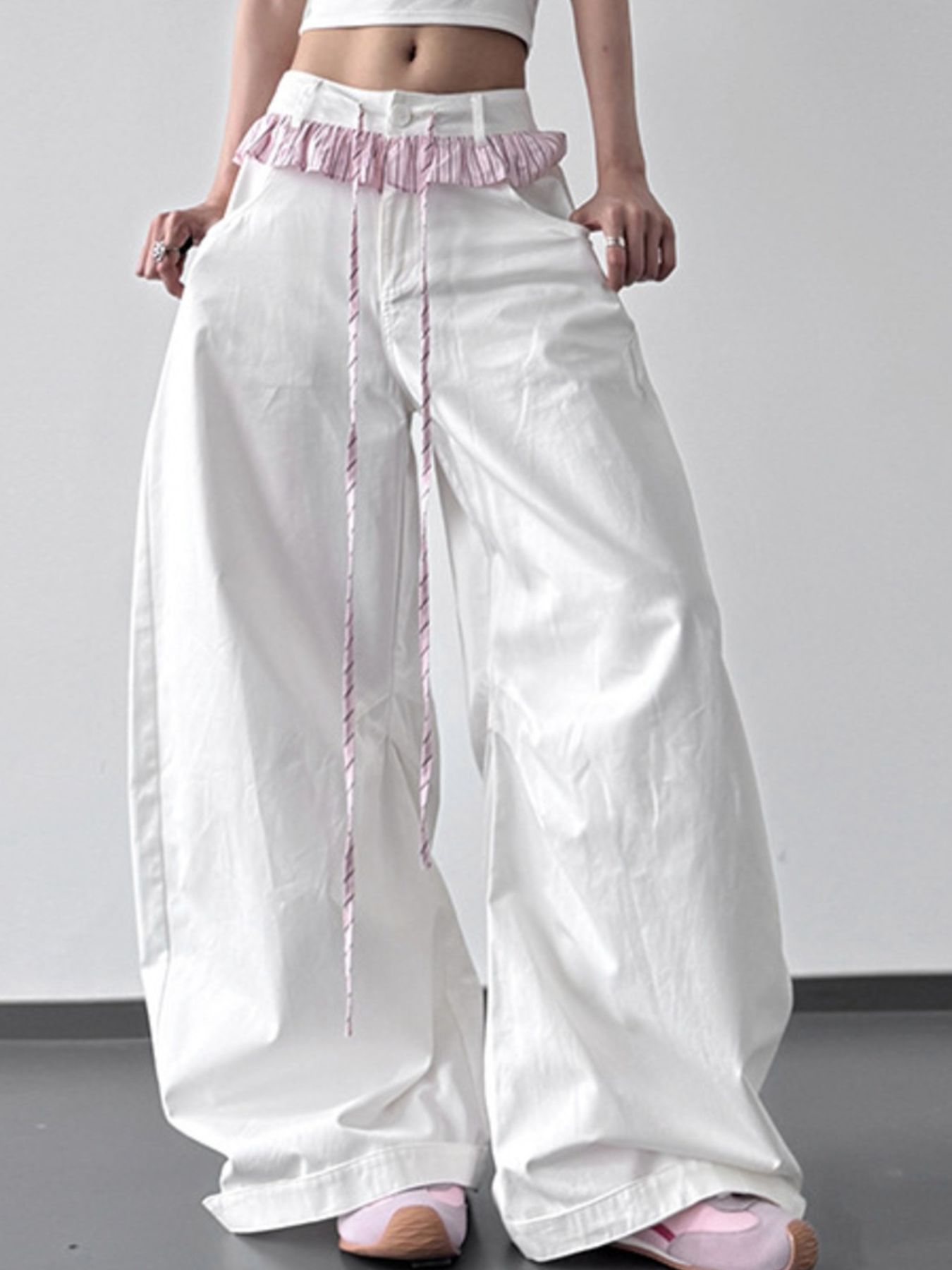 Wide Leg Drawstring Casual Pants