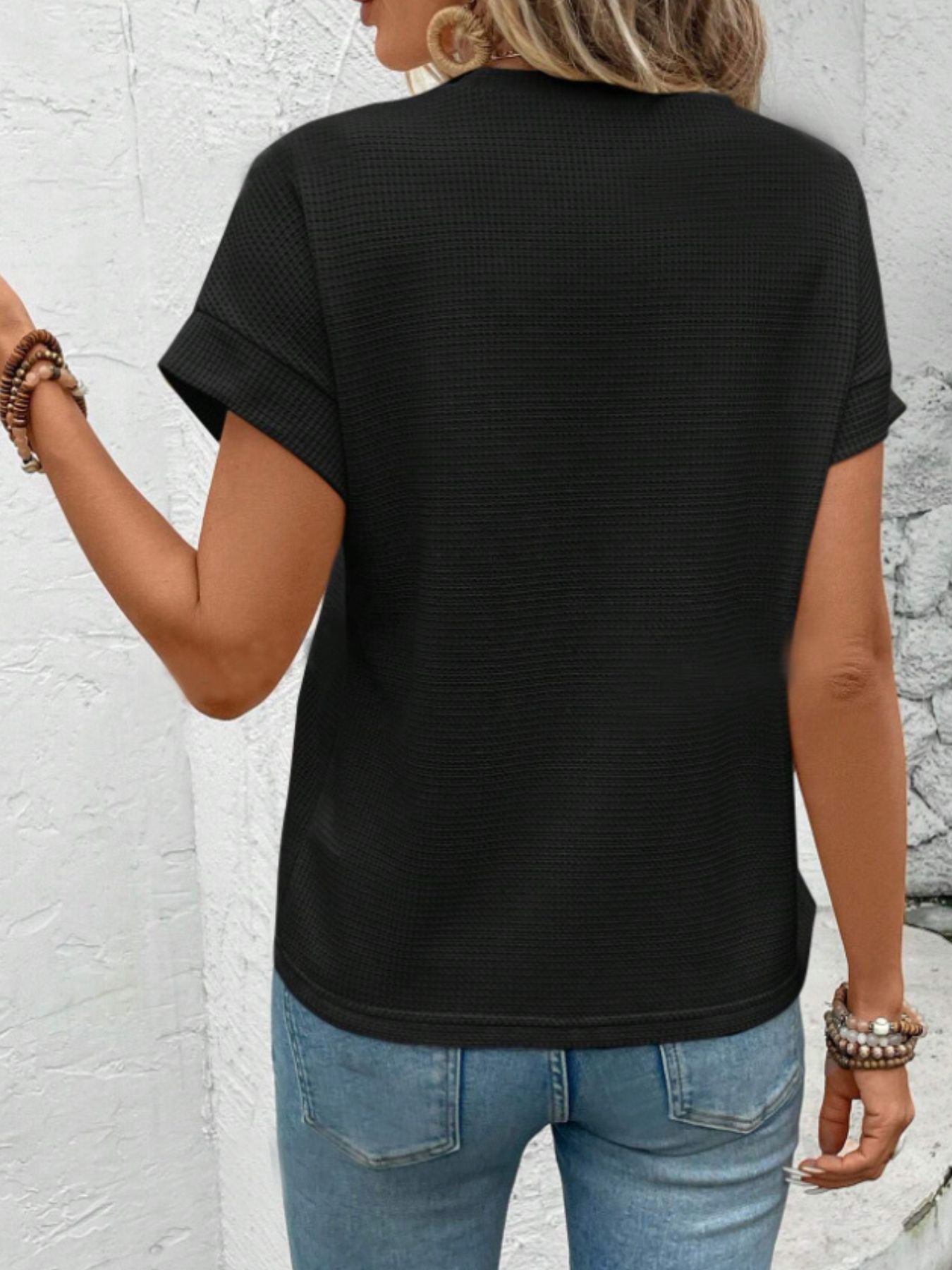 Full Size Waffle Knit Relaxed Fit T-Shirt Plus Size