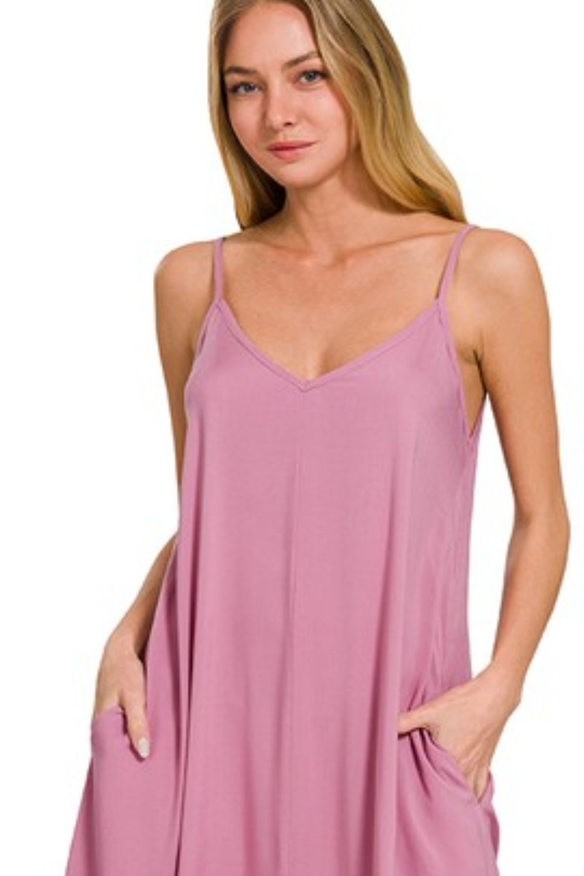 Woven Arc Hem Cami Dress With Flowy Pockets
