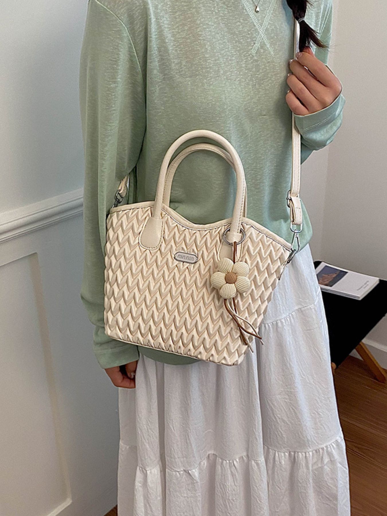 Top Handle Texture Crossbody Bag