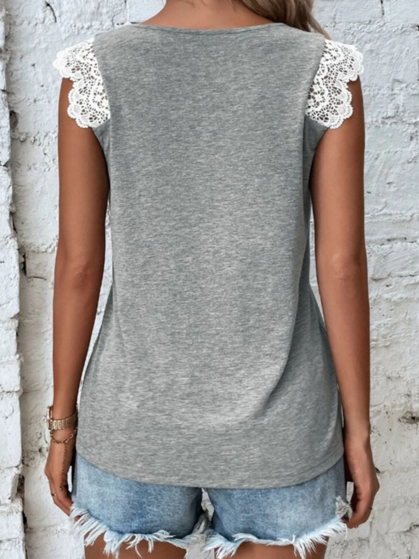 Lace Trim Cross-Front V-Neck Tank Top