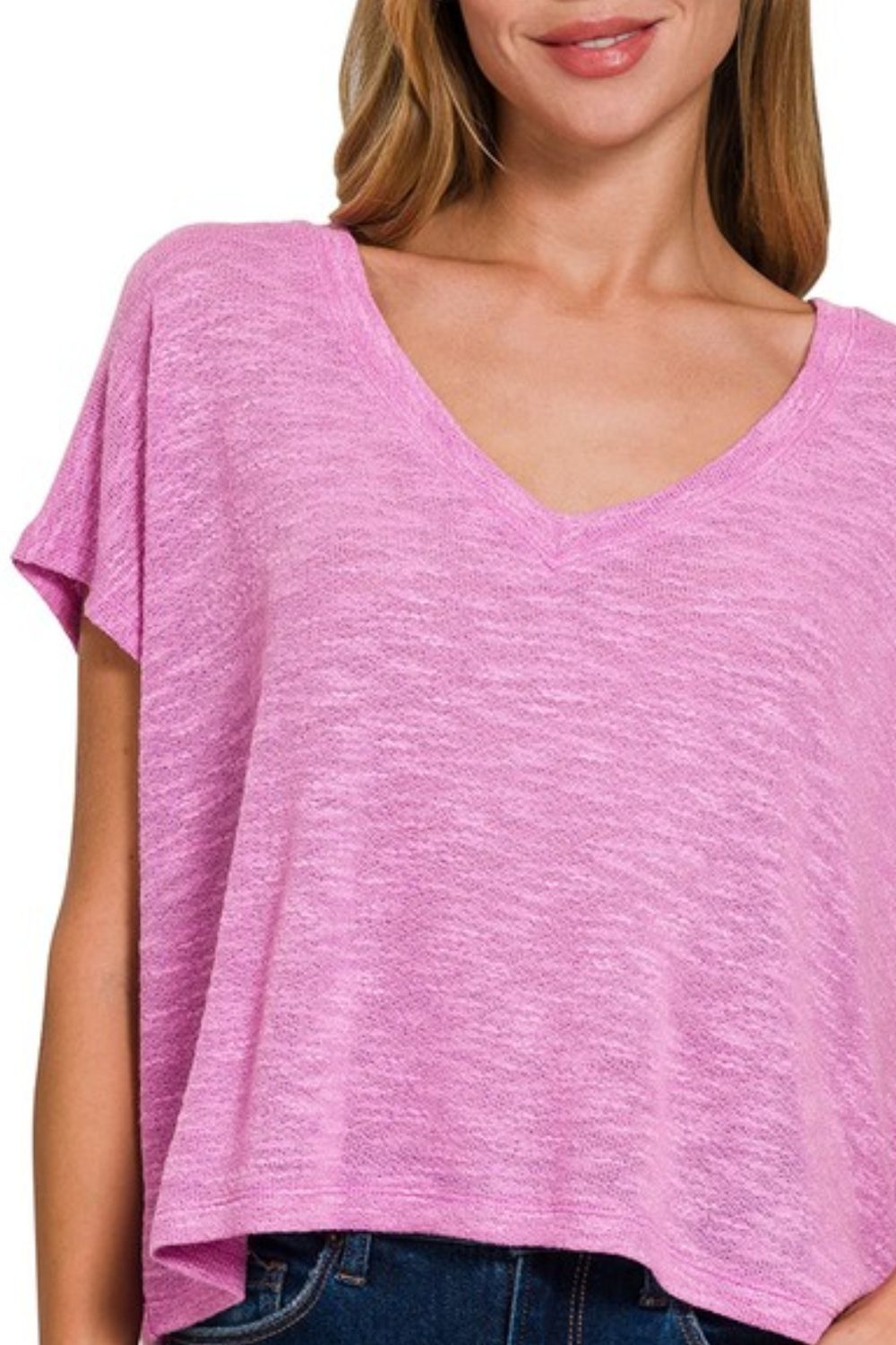 Hacci Slub V-neck Drop Shoulder Crop Top