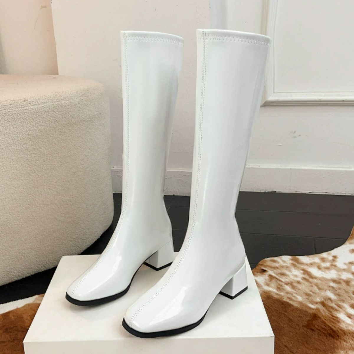 Square Toe Block Heels Boots