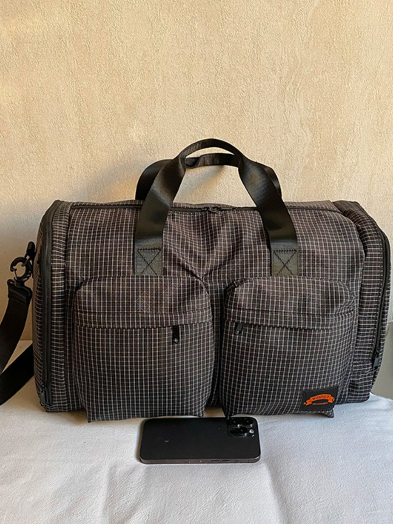 Plaid Duffel Bag with Multiple Pockets 5