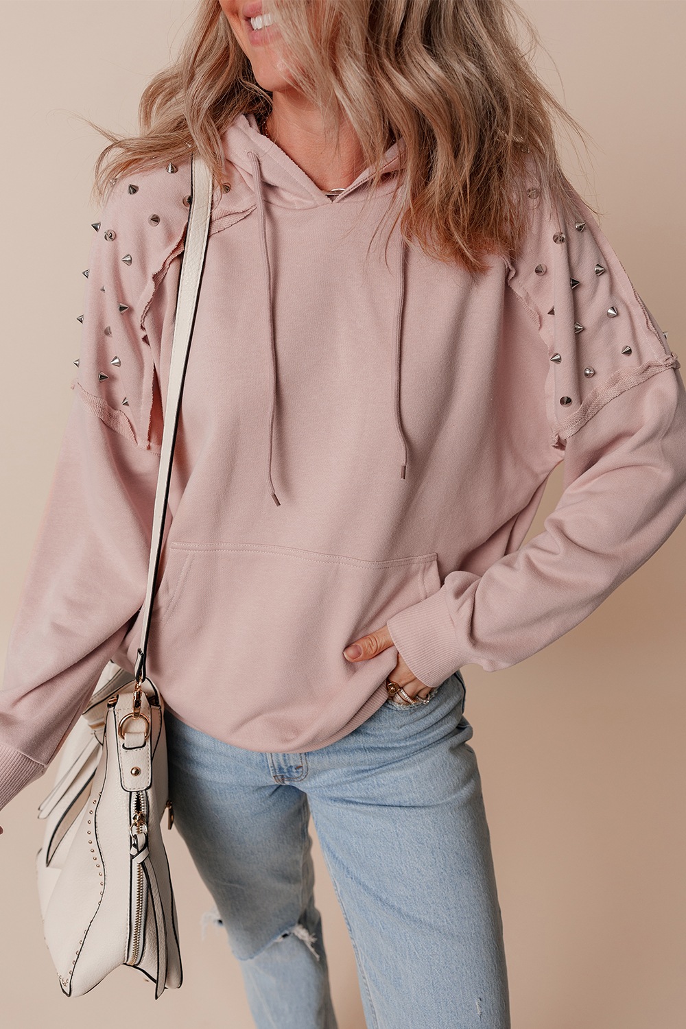 Drawstring Studded Shoulder Hoodie 1