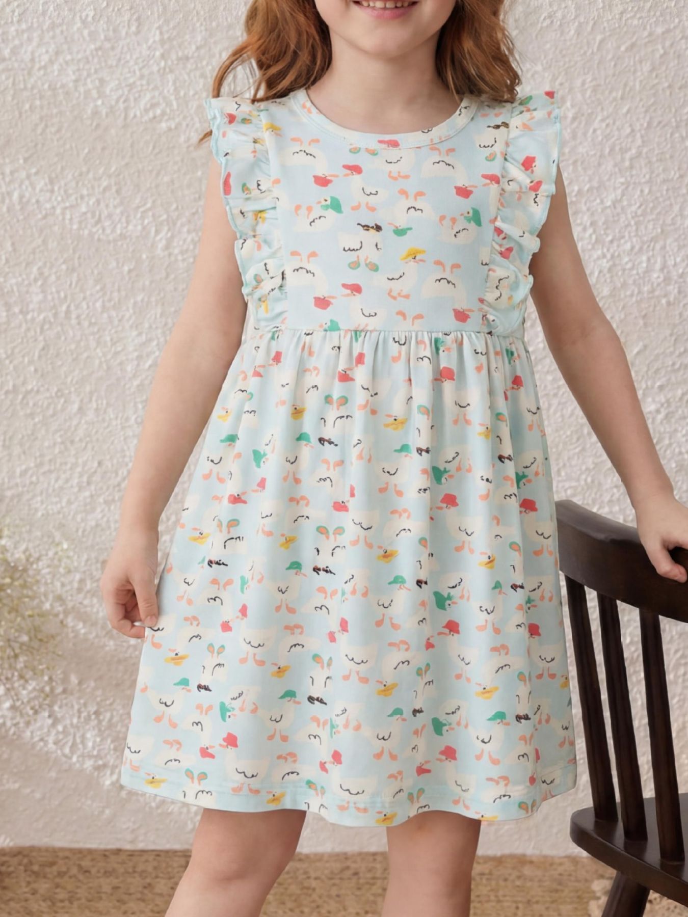 Children's Ruffle Sleeve Cartoon Print Dress 1