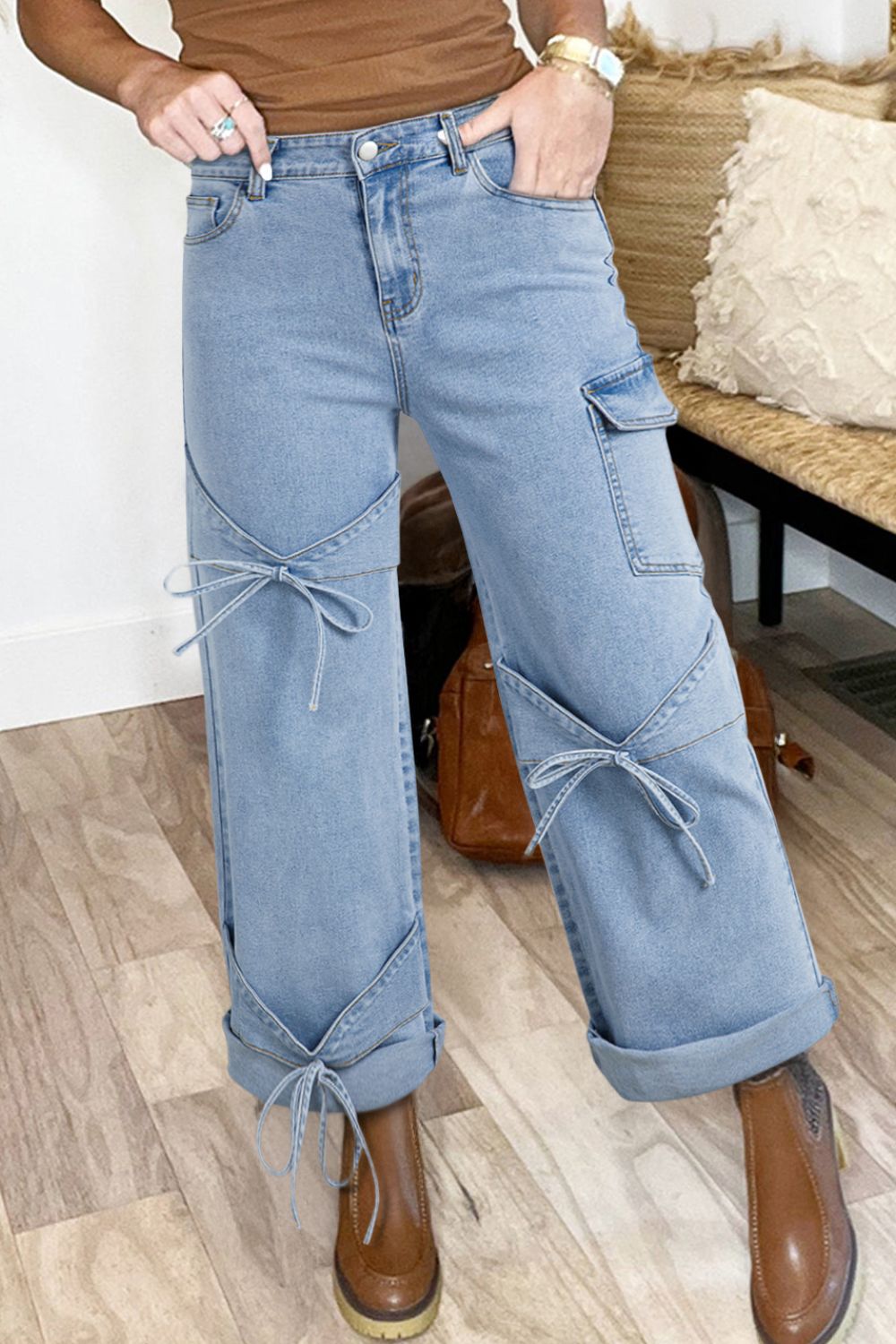 Bowknot Decor Cargo Jeans