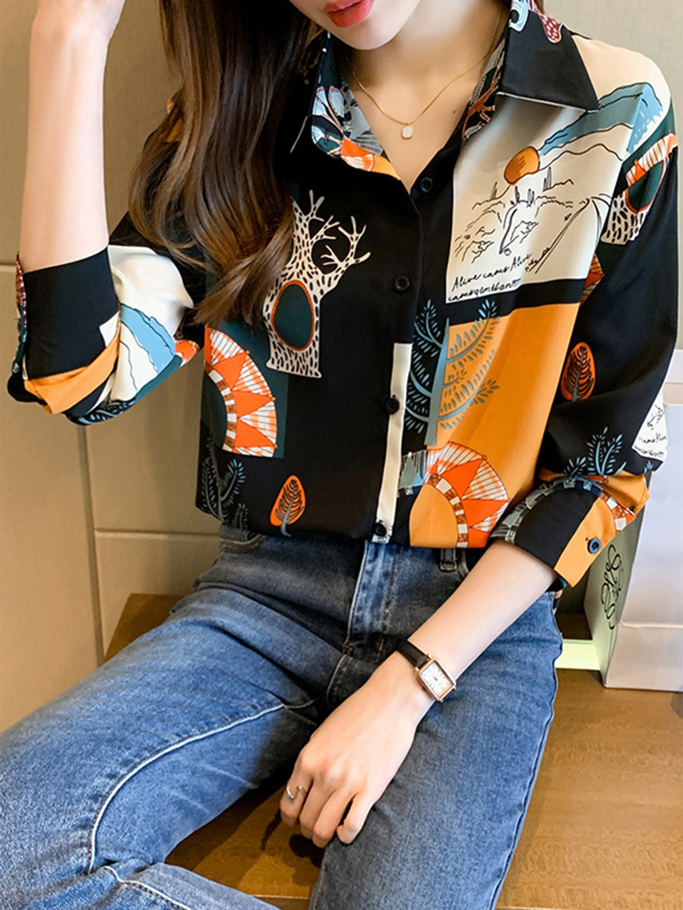 Vintage Print Long Sleeve Shirt