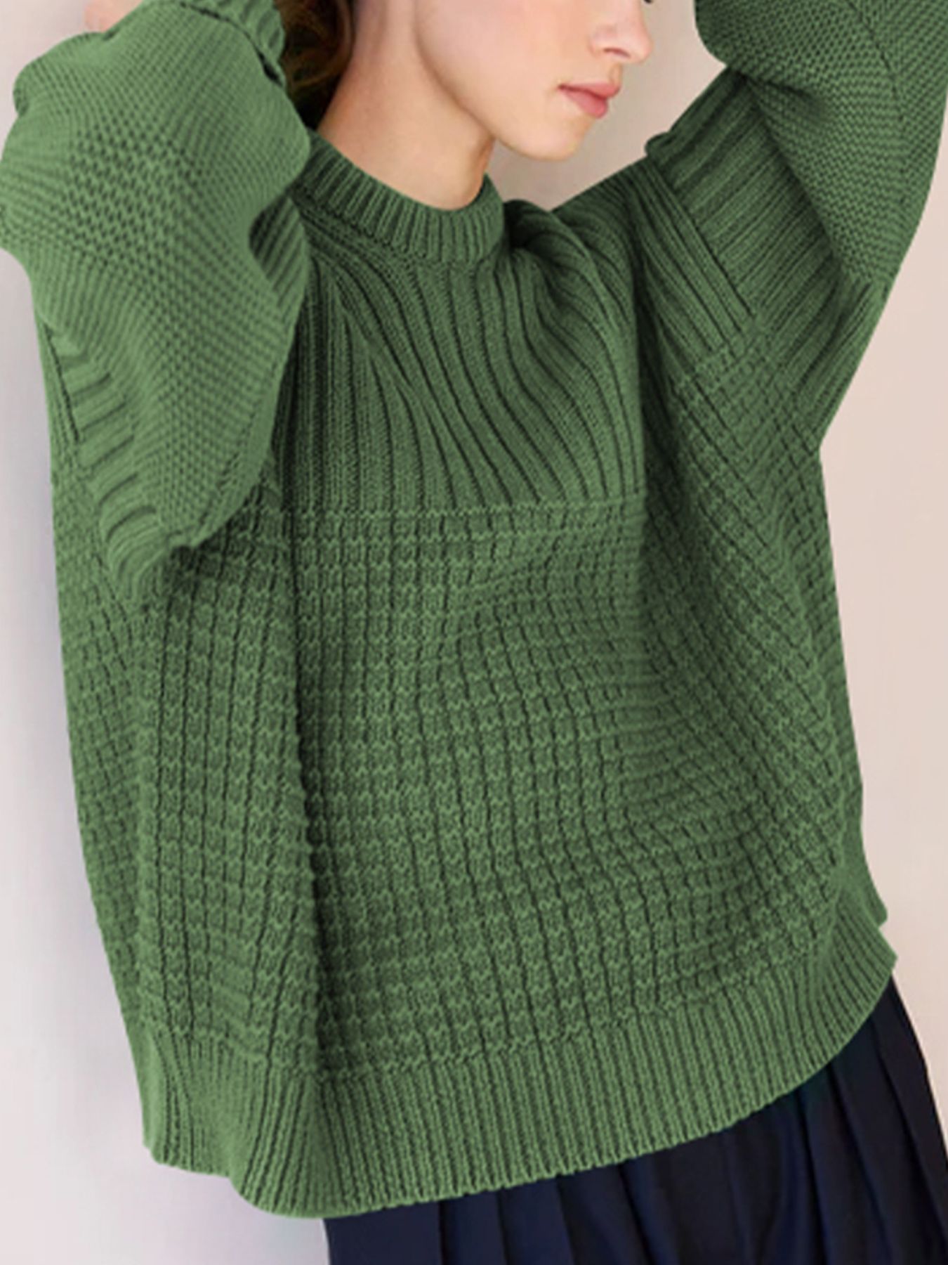 Textured Knit Round Neck Sweater
