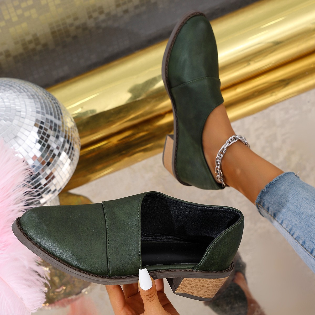 Point Toe Block Heels Pumps