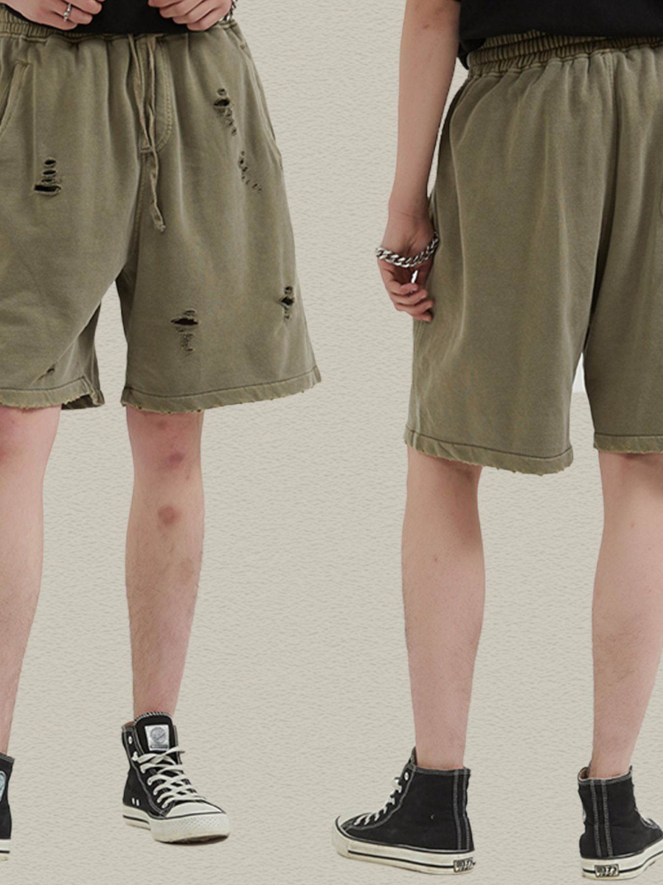 Men's Distressed Drawstring Shorts