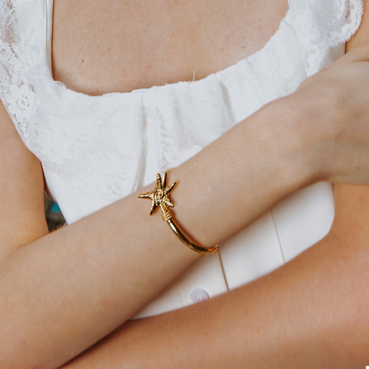 18K Gold-Plated Starfish Open Bracelet