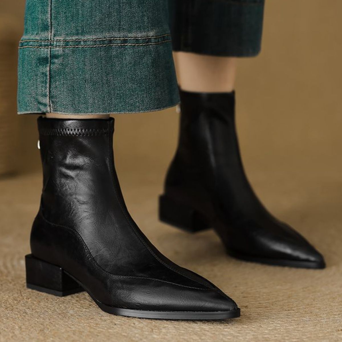 Point Toe Block Heels Boots