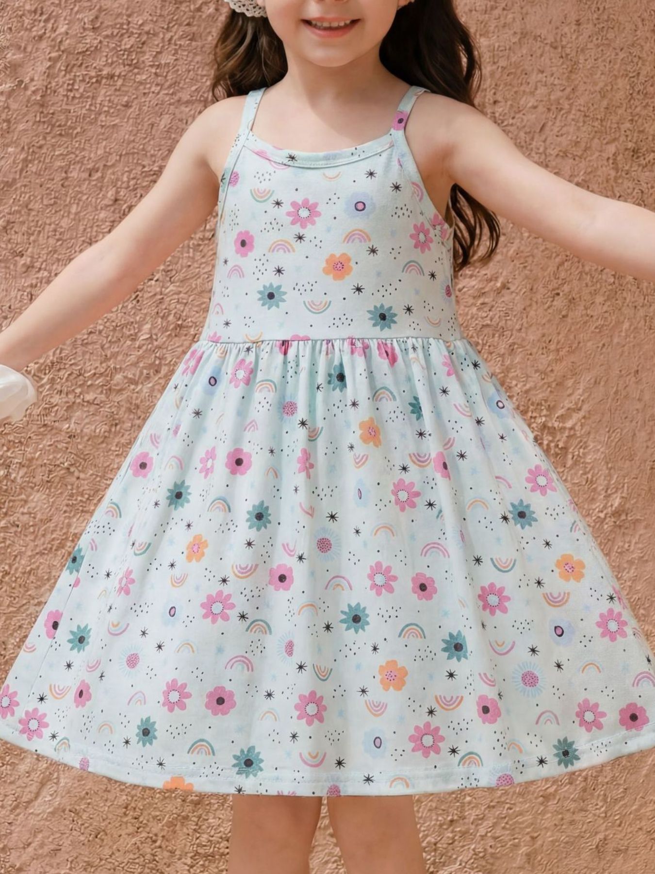 Children's Floral Print Spaghetti Strap A-Line Dress 1