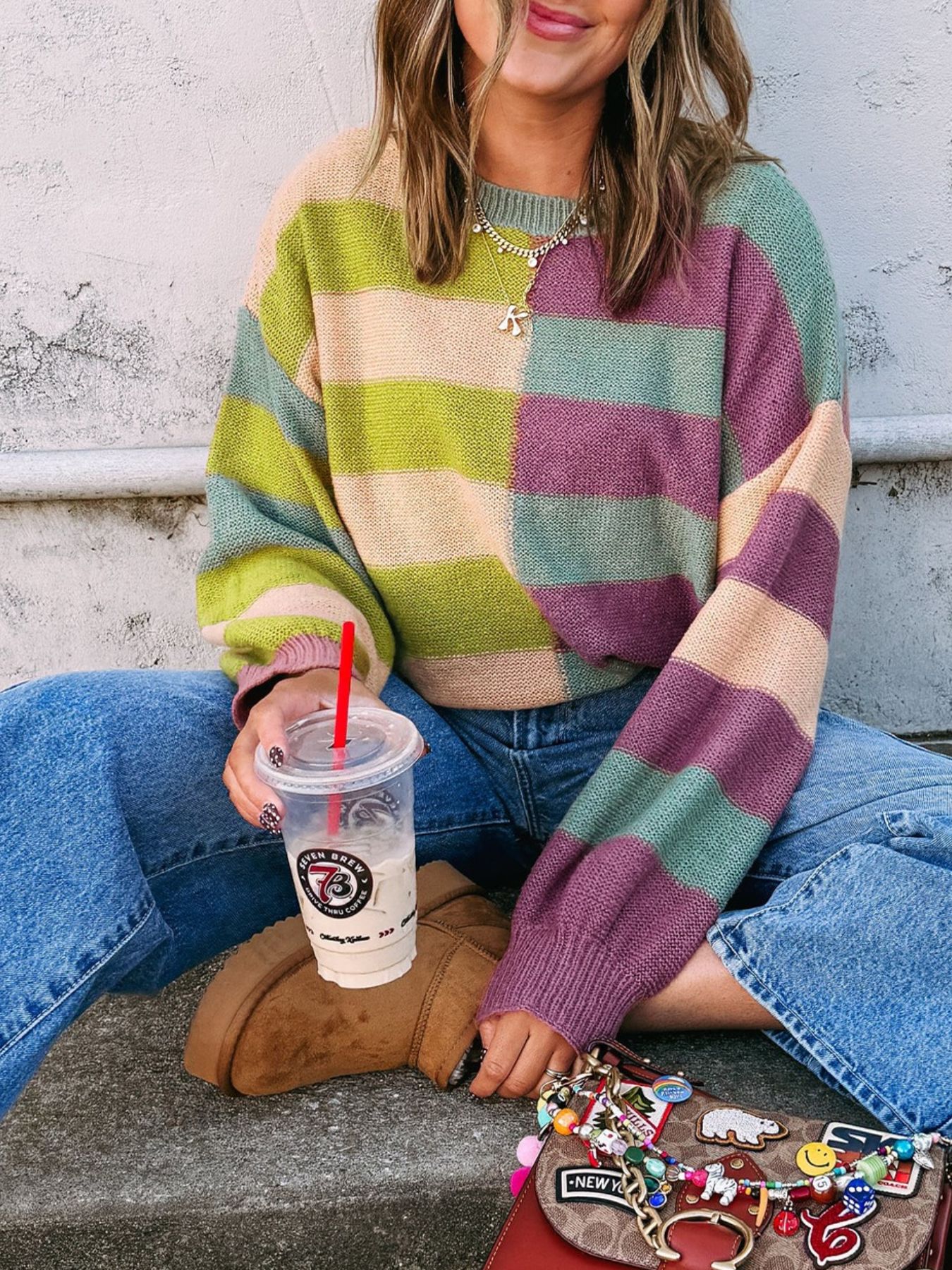 Stripe Drop Shoulder Ribbed Edge Sweater