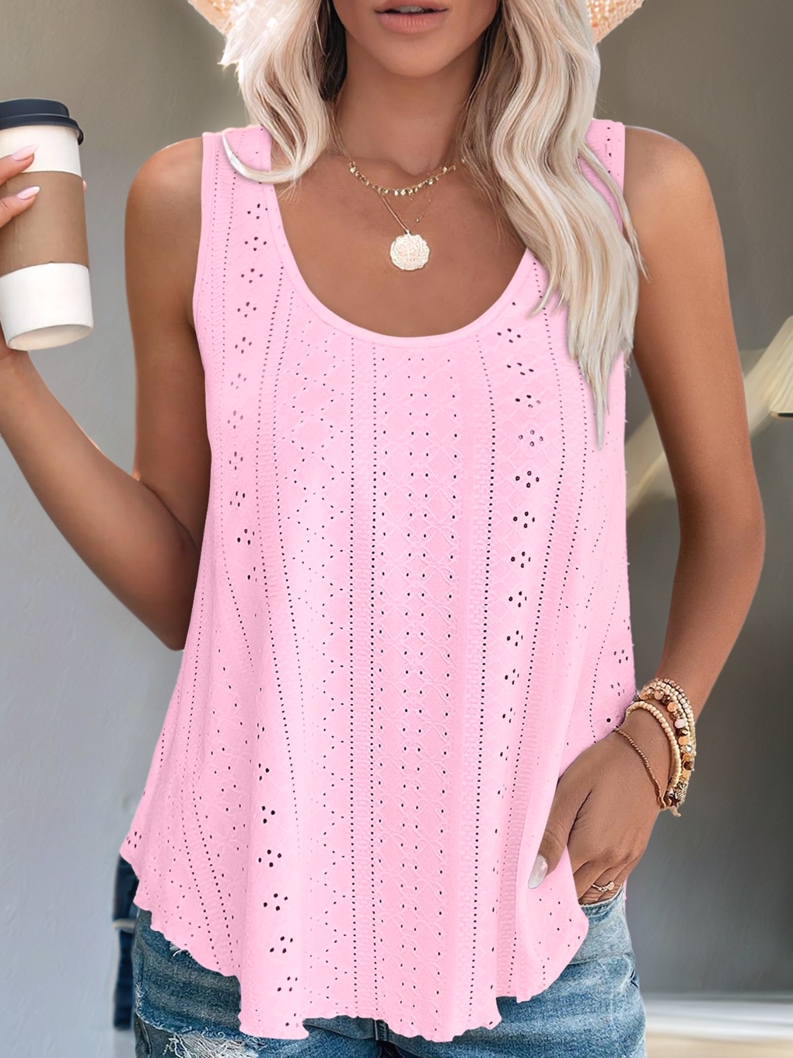 Eyelet Scoop Neck Tank
