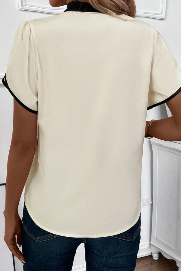Bow Tie Contrast Short Sleeve Blouse