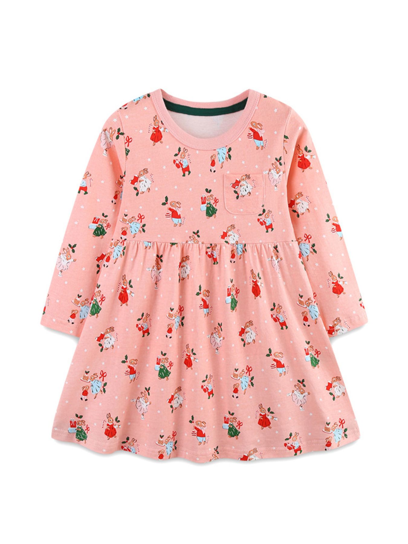 Children's Christmas Print Long Sleeve Dress
