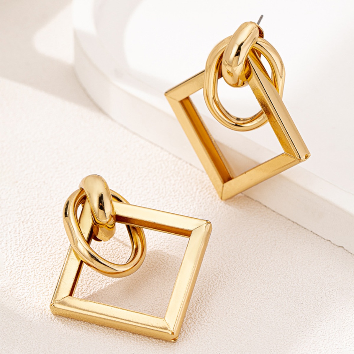 18K Gold-Plated Geometric Square Hoop Earrings