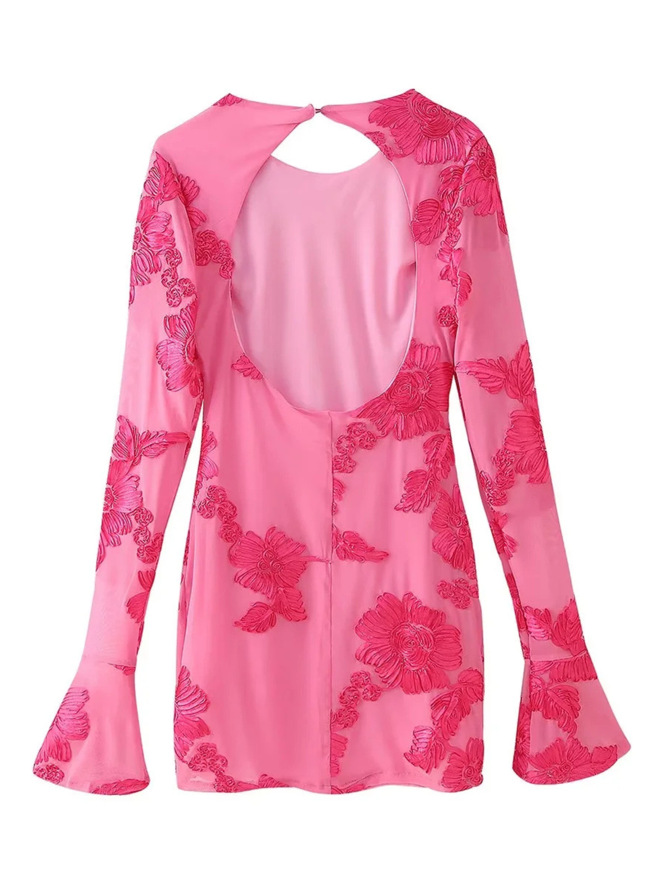 Backless Floral Flounce Sleeve Dress