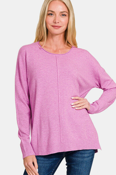 【MODERNIF】Of Supima Round Knit Zenana Front Seam Round Neck Sweater - Premium Quality