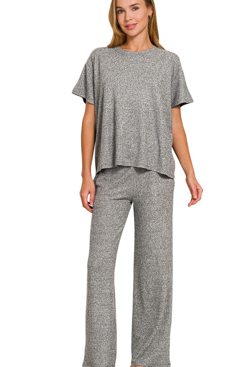 Soft Melange Short Sleeve Tee & Long Pants Set
