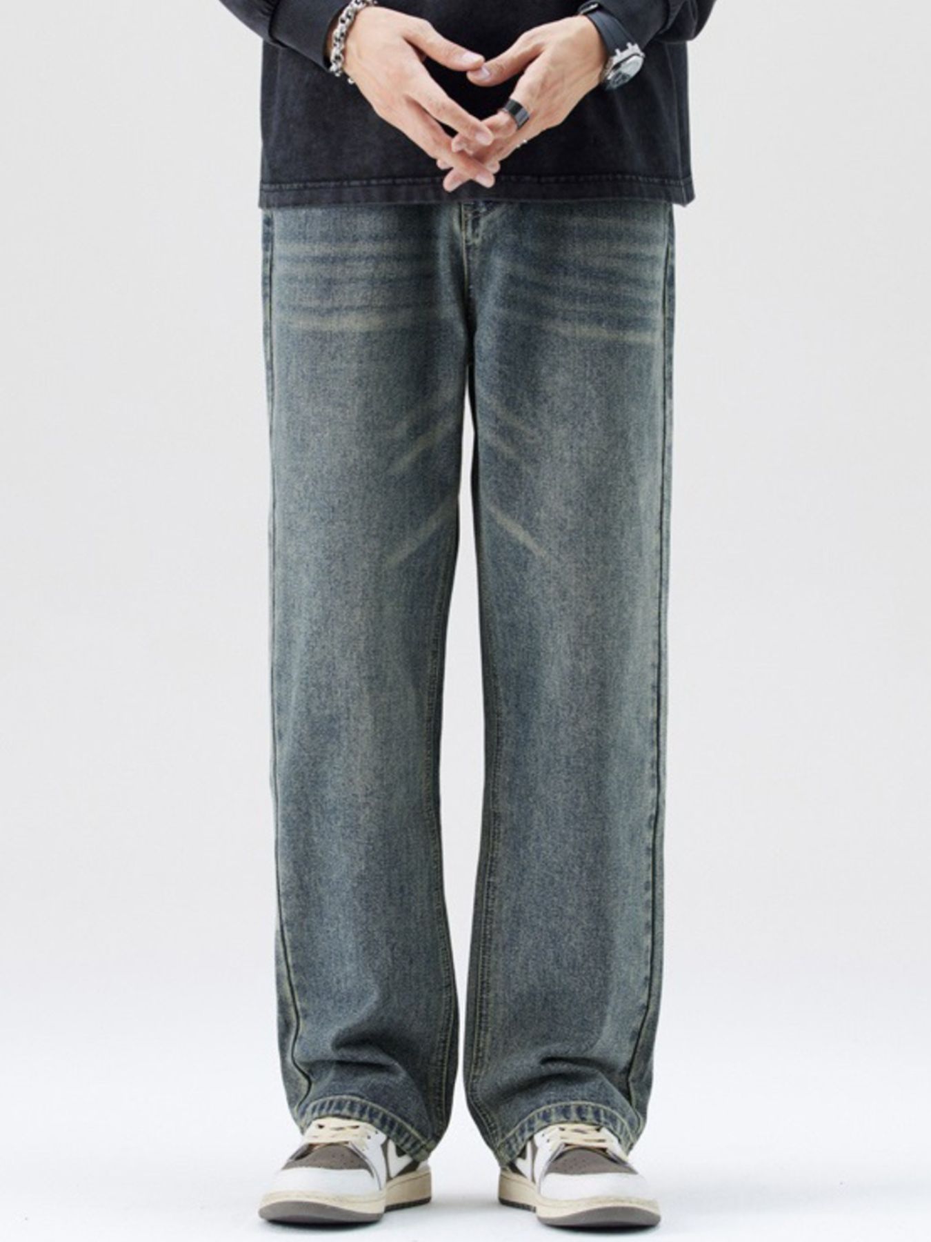 Men's Washed Wide Leg Jeans