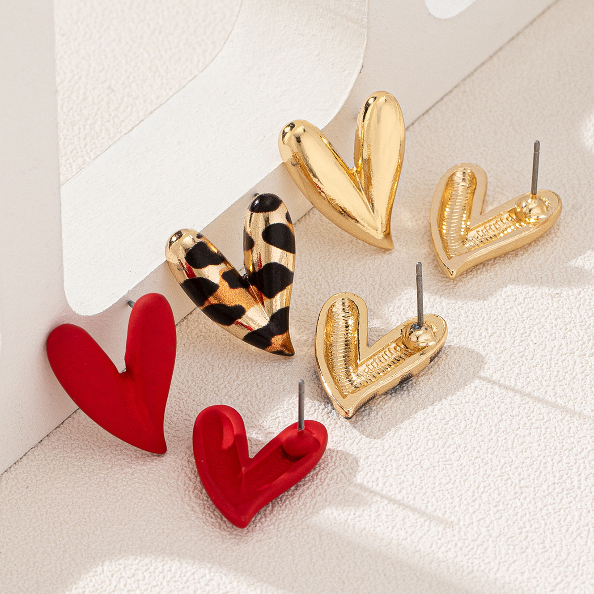 4 Pair Heart Stud Earrings