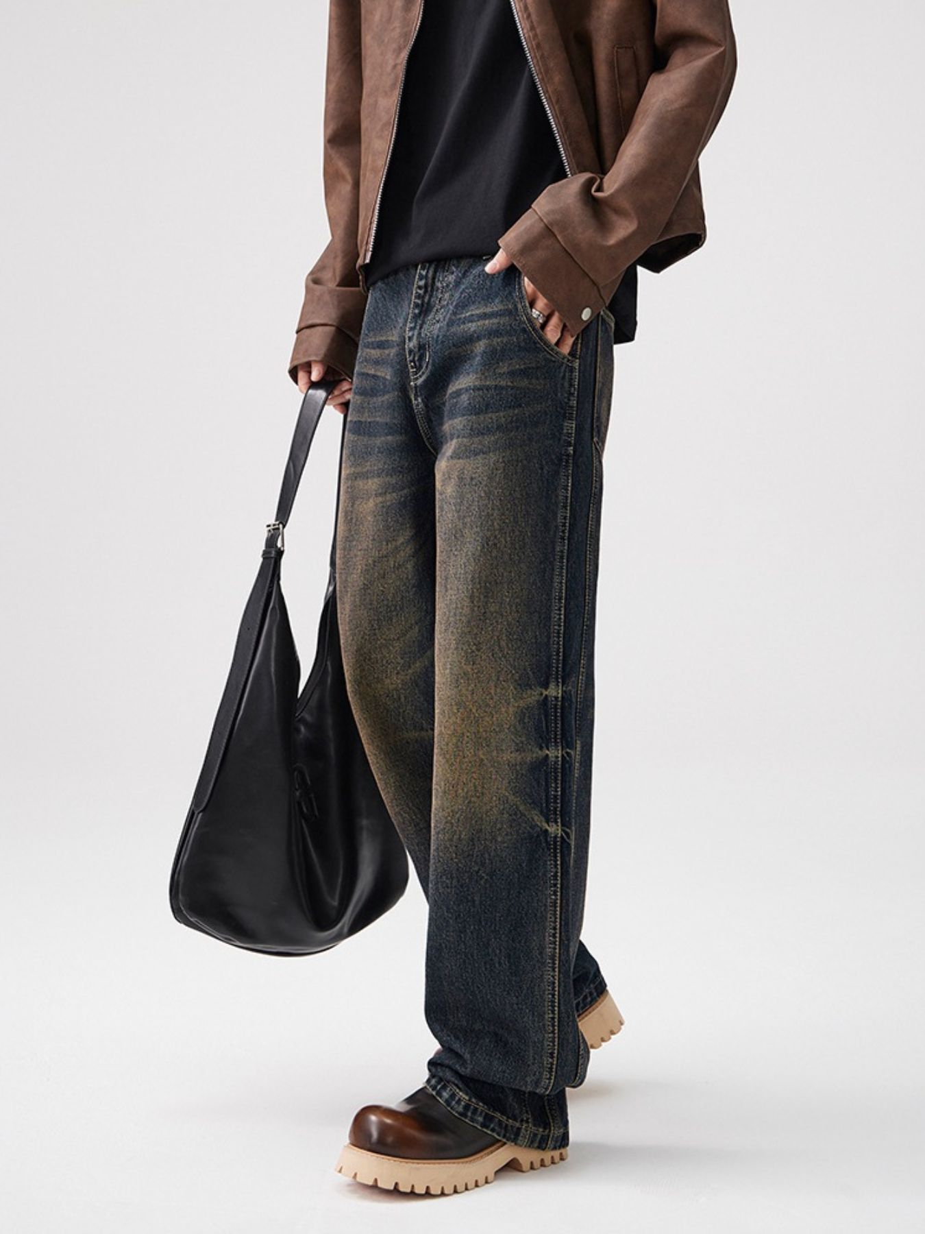 Men's Vintage Wash Wide Leg Jeans