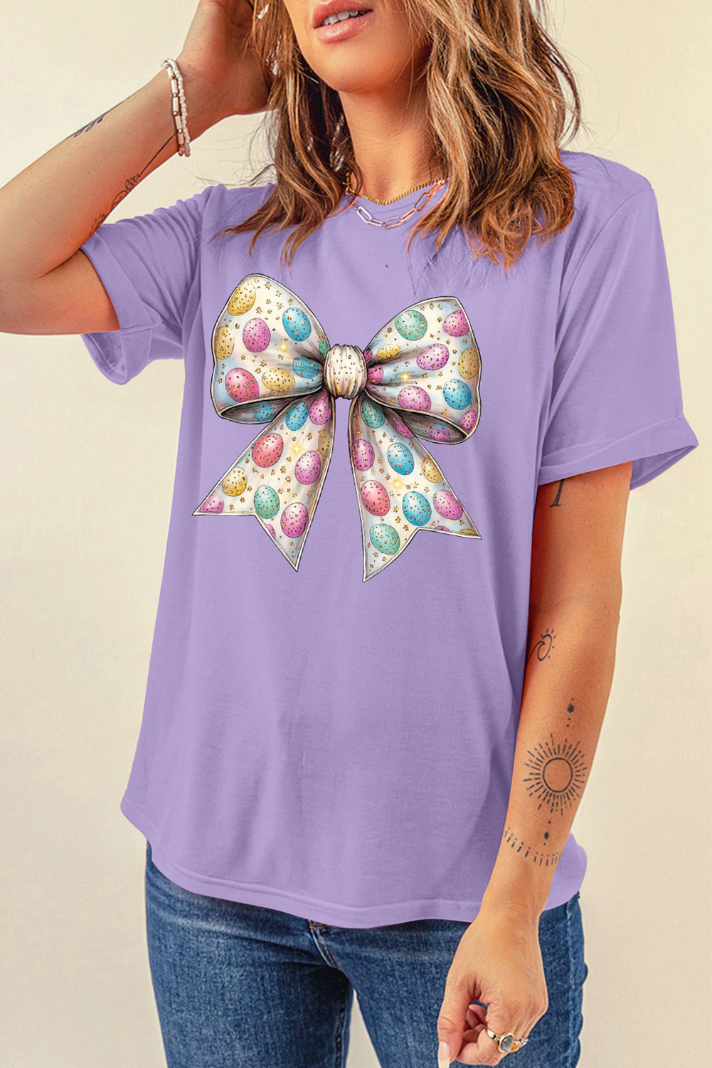 Bow Graphic Round Neck Short Sleeve T-Shirt