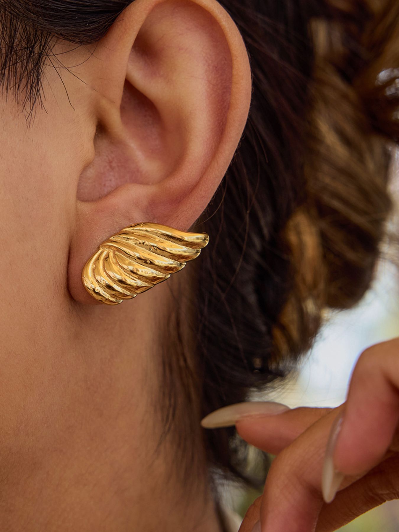 18K Gold-Plated Angel Wing Stud Earrings