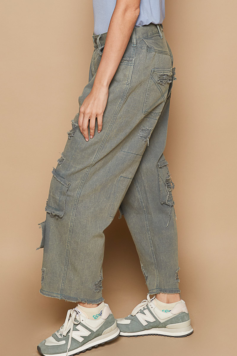 Distressed Raw Hem Wide Leg Pants