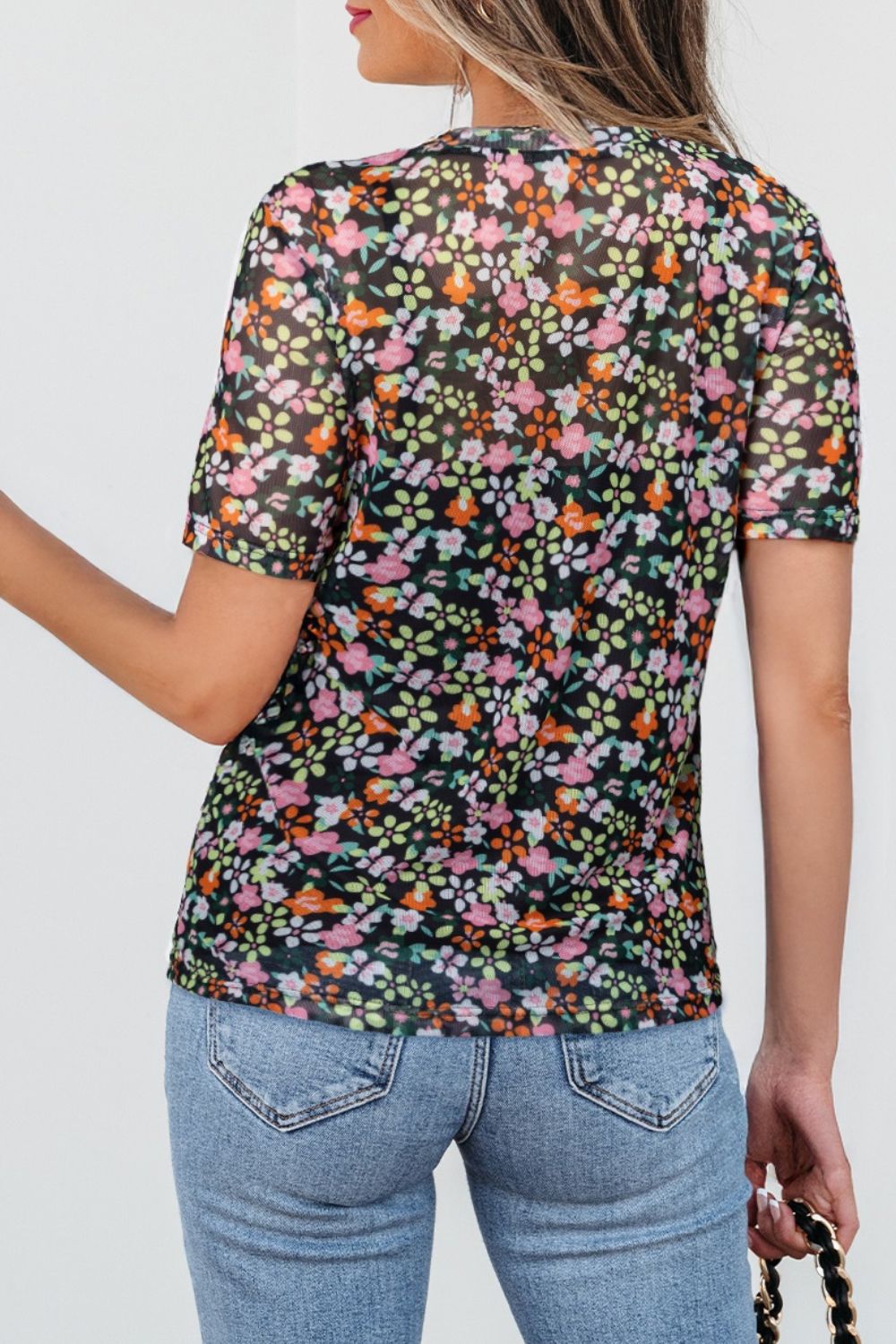 Cami and Sheer Floral Mesh Round Neck Top Set