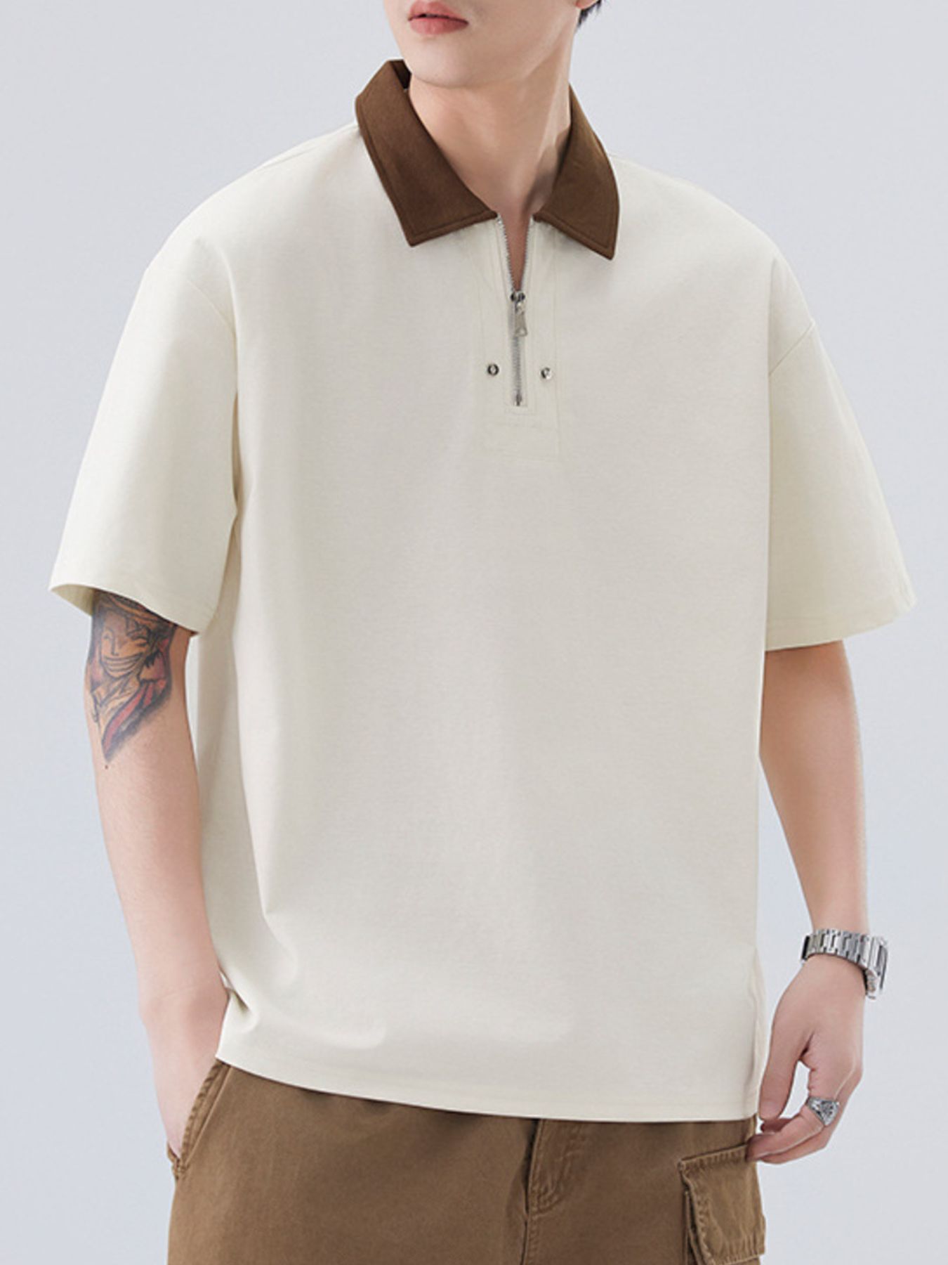 Men's Plus Size Quarter Zip Short Sleeve Polo