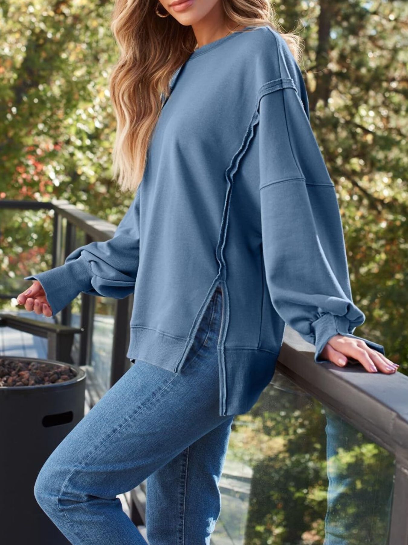 Side Slit Long Sleeve Oversized Sweatshirt