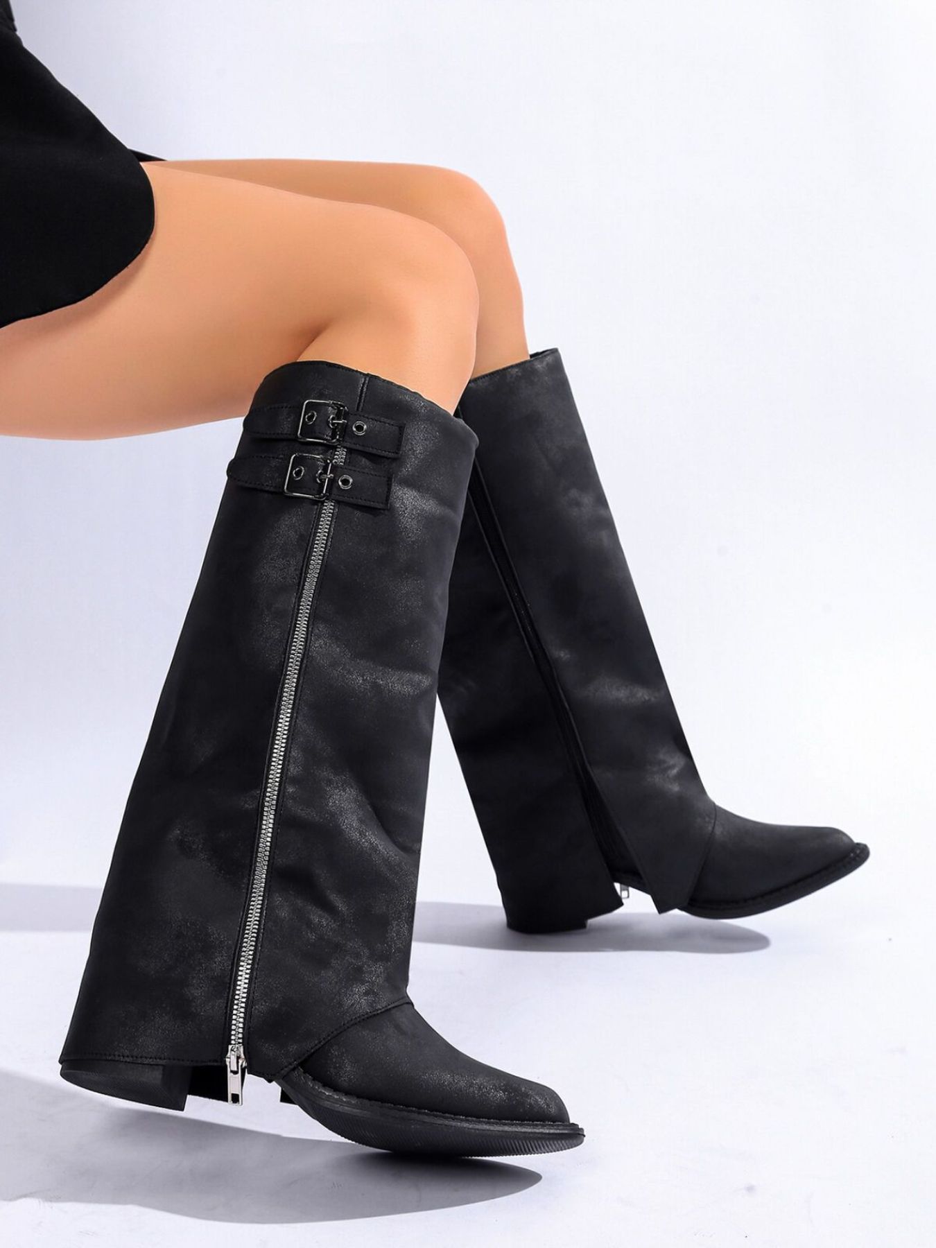 Point Toe Block Heels Boots